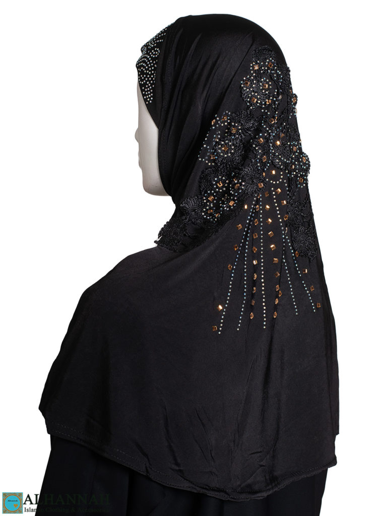 Amira Hijab with Floral Applique - Black | hi2451 » Alhannah Islamic ...