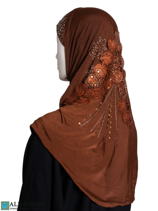 Amira Hijab with Floral Applique - Brown hi2441