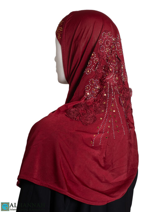 Amira Hijab with Floral Applique - Maroon hi2443