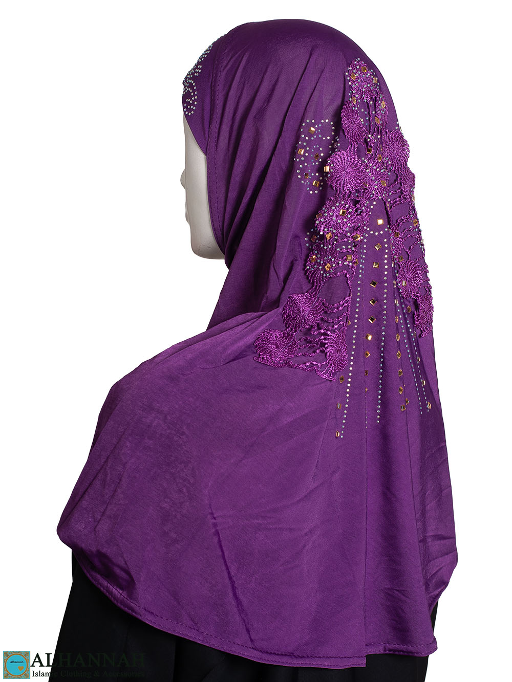 Amira Hijab with Floral Applique - Purple hi2449