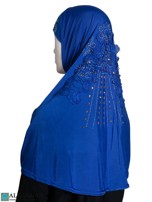 Amira Hijab with Floral Applique - Royal Blue hi2446