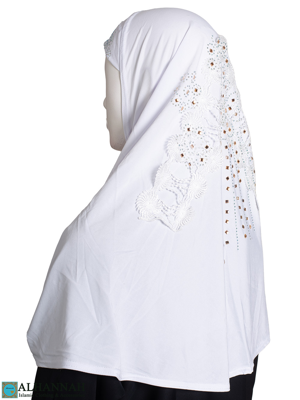Amira Hijab with Floral Applique - White hi2444