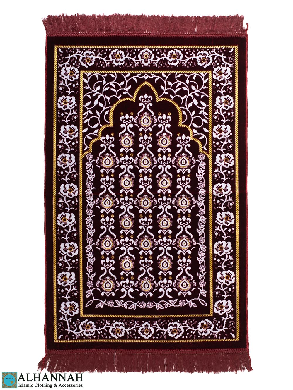 Islamic Prayer Rug in Classic Floral Pattern - Maroon ii1502