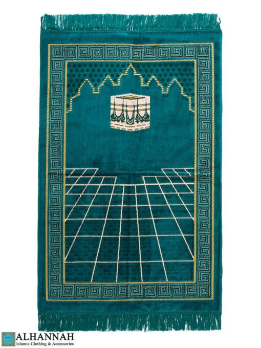 Turkish Prayer Rug with Kaaba Motif - Teal ii1475