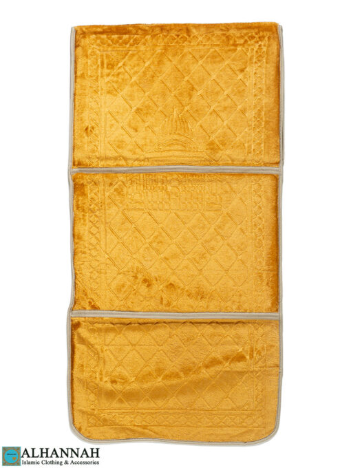Gold Foldable Prayer Rug with Backrest ii1530 flat