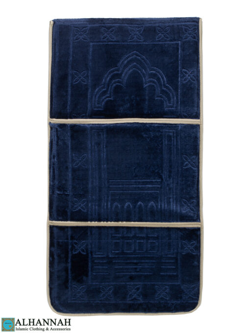 Navy Foldable Prayer Rug with Backrest ii1529 flat