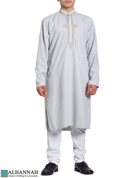Embroidered Traditional Gray Kurta Pajama Suit me877