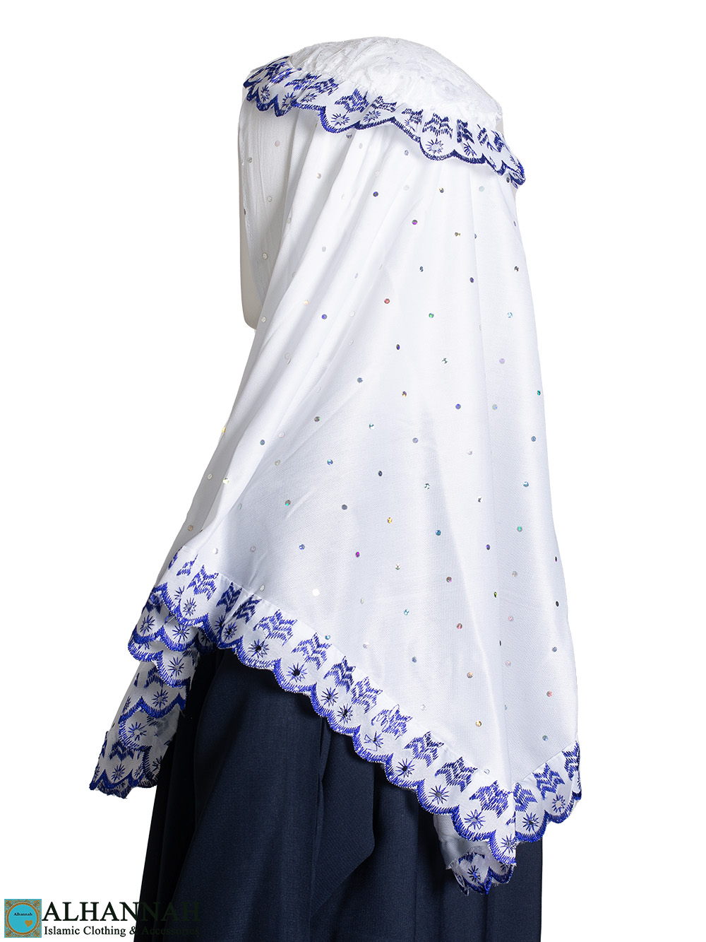 Girls Embroidered Amira Hijab - Blue ch538