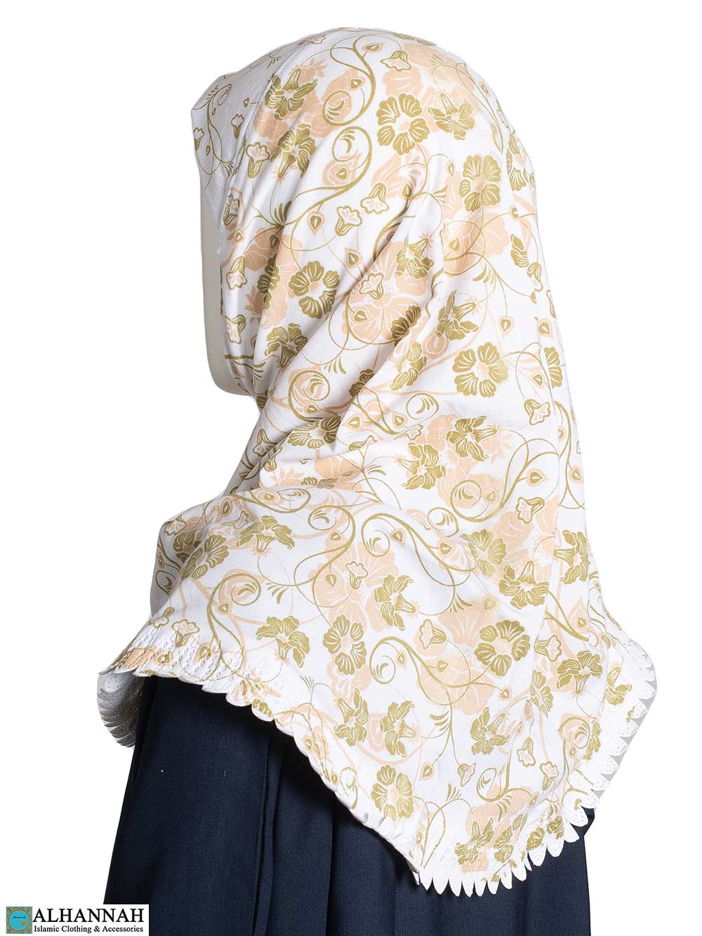 Girls Floral Scalloped Amira Hijab - Gold ch545