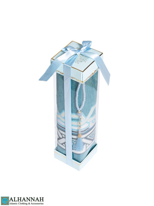 Geo Border Prayer Rug Gift Set - Blue - Box ii1561