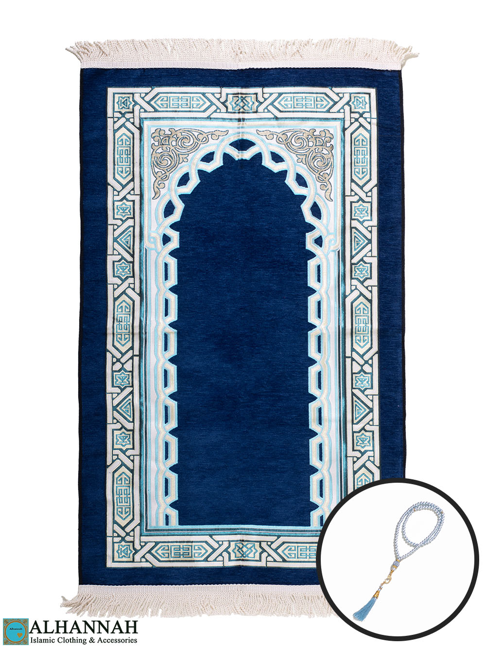 Geo Border Prayer Rug Gift Set - Blue ii1561