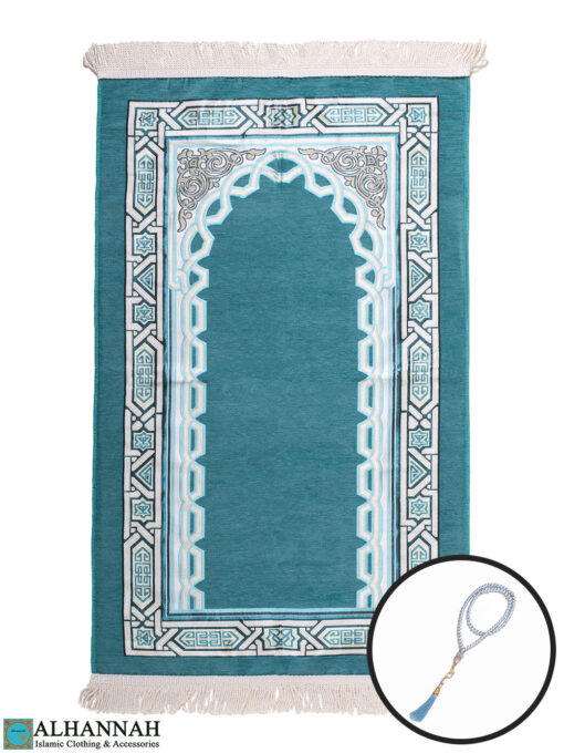 Geo Border Prayer Rug Gift Set - Turquoise ii1560