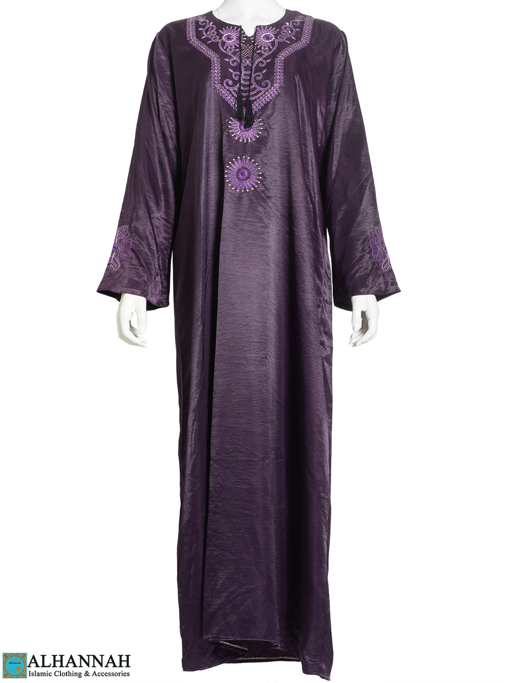 Purple Satin Embroidered Abaya - ab838