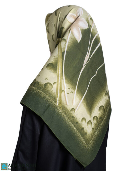 Floral Bubble Square Turkish Gauze Hijab – Green hi2669