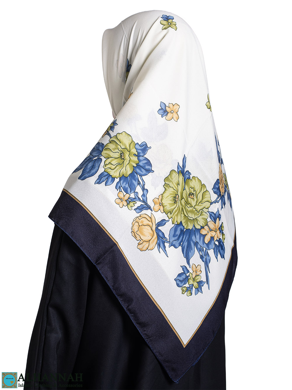 Floral Square Turkish Gauze Hijab – Navy hi2667