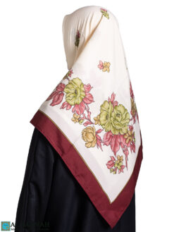 Floral Square Turkish Gauze Hijab – Vanilla with Maroon Accents hi2657