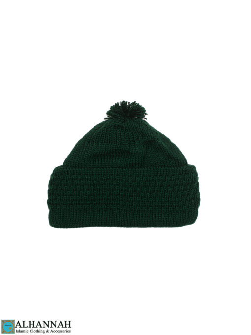 Forest-Green Textured Muslim Knit Cap me913 (2)