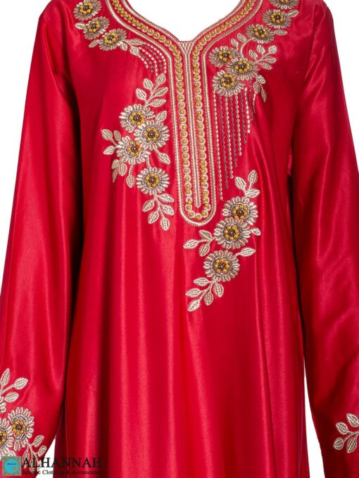 Abaya - Beaded Floral Design - Red 2 ab856