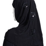 Beaded Al Amira Hijab - Black - hi2675