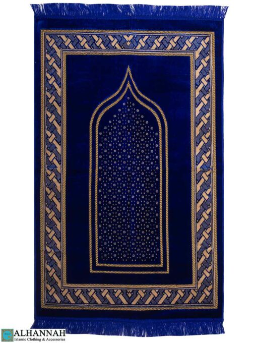Checked Mihrab Turkish Prayer Rug - Royal Blue