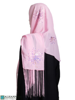 Chiffon Hijab with Fringe and Sequins – Pink hi2700