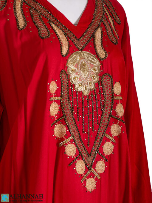 Embroidered Pull Over Abaya Close Up - Red ab860
