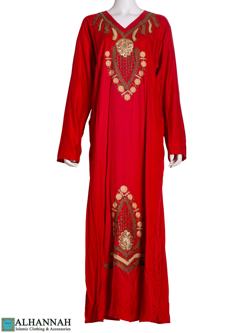 Embroidered Pull Over Abaya - Red ab860