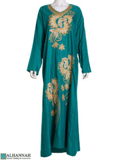 Embroidered Pull Over Abaya - Teal ab858
