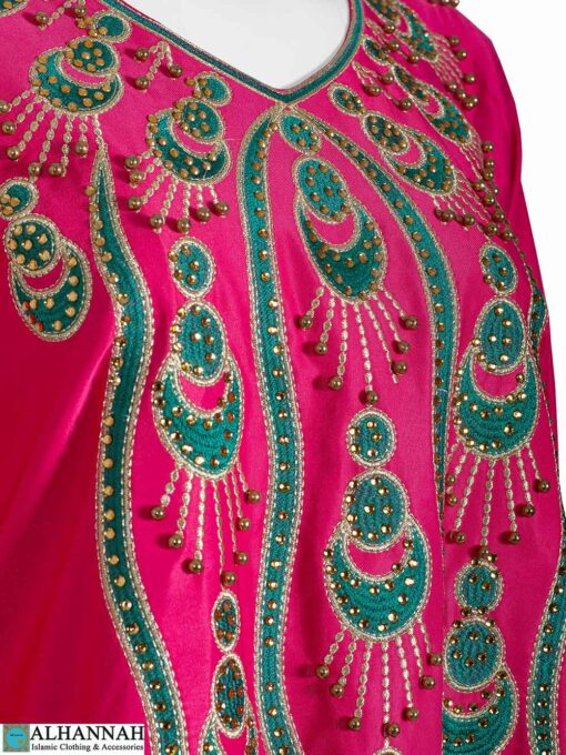 Embroidered Pullover Abaya Closeup - Pink ab870