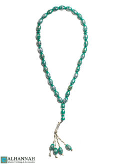 Green Silver-Toned Tasbih Prayer Beads ii1658