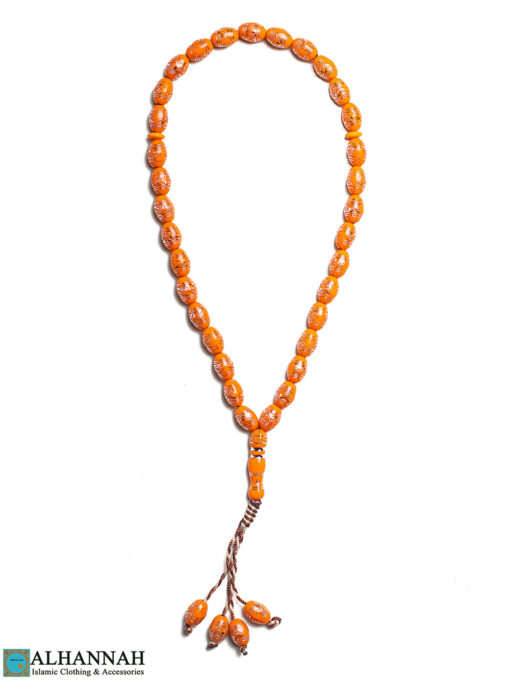 Orange Silver-Toned Tasbih Prayer Beads ii1654