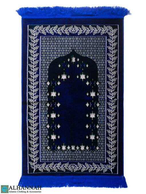 Metallic Threaded Vined Turkish Prayer Rug - Royal Blue ii1694