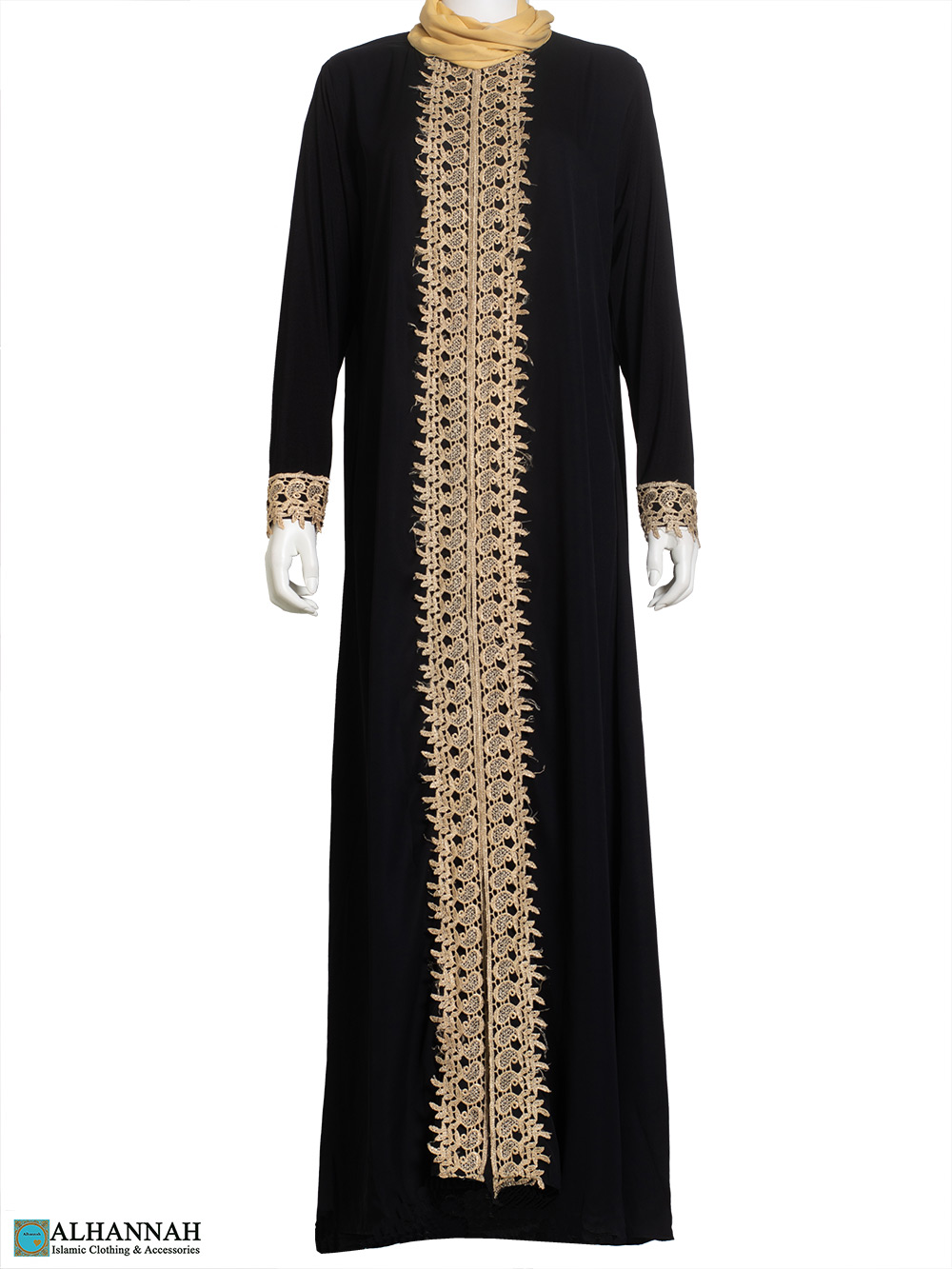 Black Abaya with Lace Trim ab880