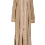 Floral Embroidered Tan Abaya ab895