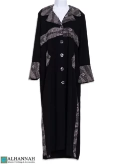 Black Abaya with Sparkling Silver Thread Design ab917