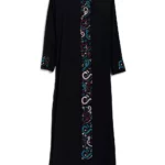 Black Poly Abaya with Arabic Crystal Design ab919