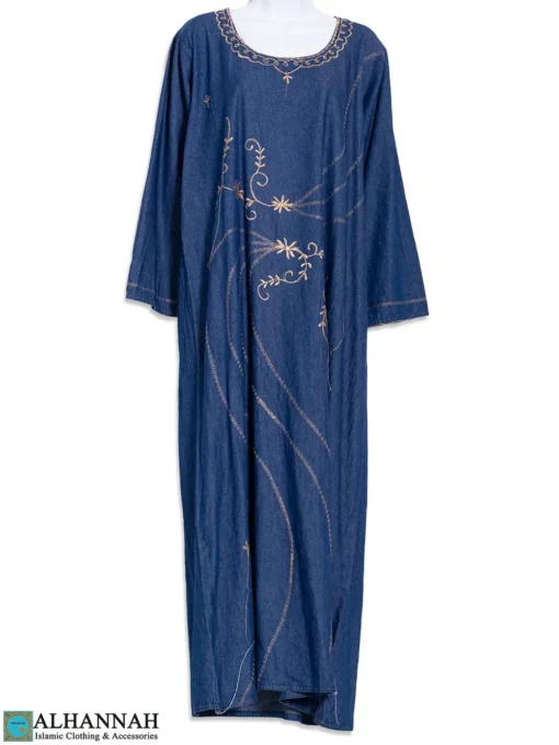 Blue Denim Floral Embroidered Abaya ab918