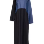 Color Block Abaya with Denim Aesthetics and Black Polyester ab913
