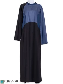 Color Block Abaya with Denim Aesthetics and Black Polyester ab913