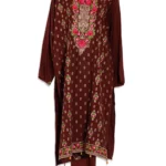 Embroidered Chocolate Salwar Kameez with Pink Rose Bouquet sk1282 (2)
