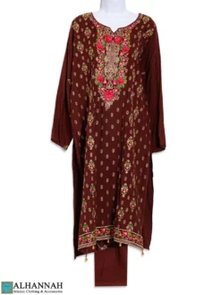 Embroidered Chocolate Salwar Kameez with Pink Rose Bouquet sk1282 (2)