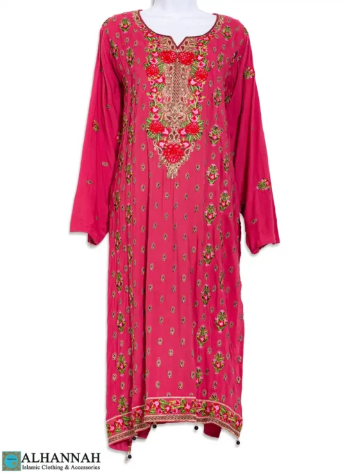 Embroidered Pastel Pink Salwar Kameez with Rose Bouquet and Floral Patches sk1287 (2)
