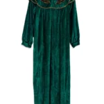 Emerald Velour Arabian Thobe with Floral Applique th824