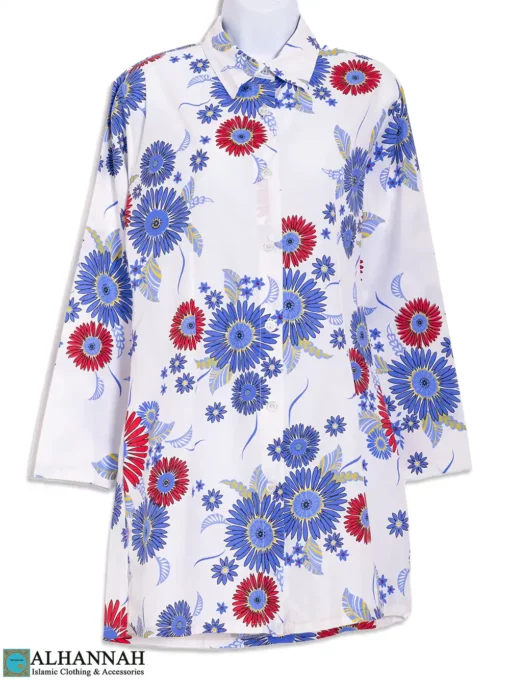 Floral Print Poly Blend Tunic in White st647