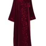 Floral Vine Embroidered Hooded Abaya in Maroon ab916