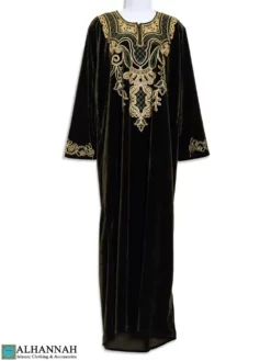 Olive Velour Paisley Embroidered Abaya th822
