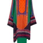 Paisley Cotton Blend Salwar Kameez in Orange and Green with Traditional Bead print SK1308