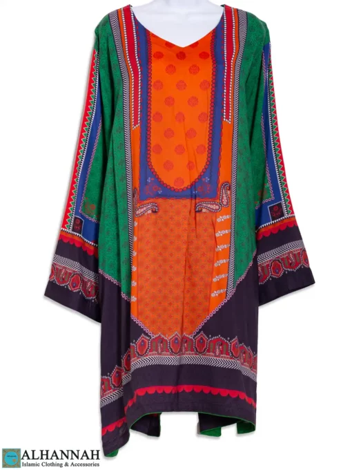 Paisley Cotton Blend Salwar Kameez in Orange and Green with Traditional Bead print SK1308_2