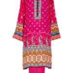 Rose-Tinted Paisley Print Cotton Blend Salwar Kameez with Diamond Rose Embroidery SK1307_1