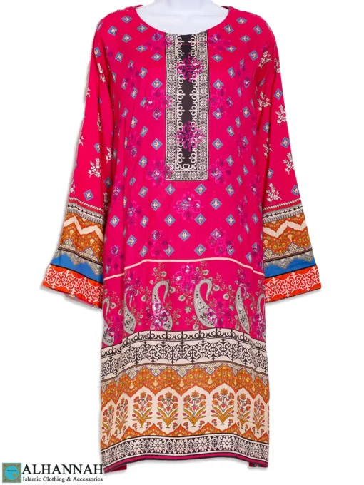 Rose-Tinted Paisley Print Cotton Blend Salwar Kameez with Diamond Rose Embroidery SK1307_2